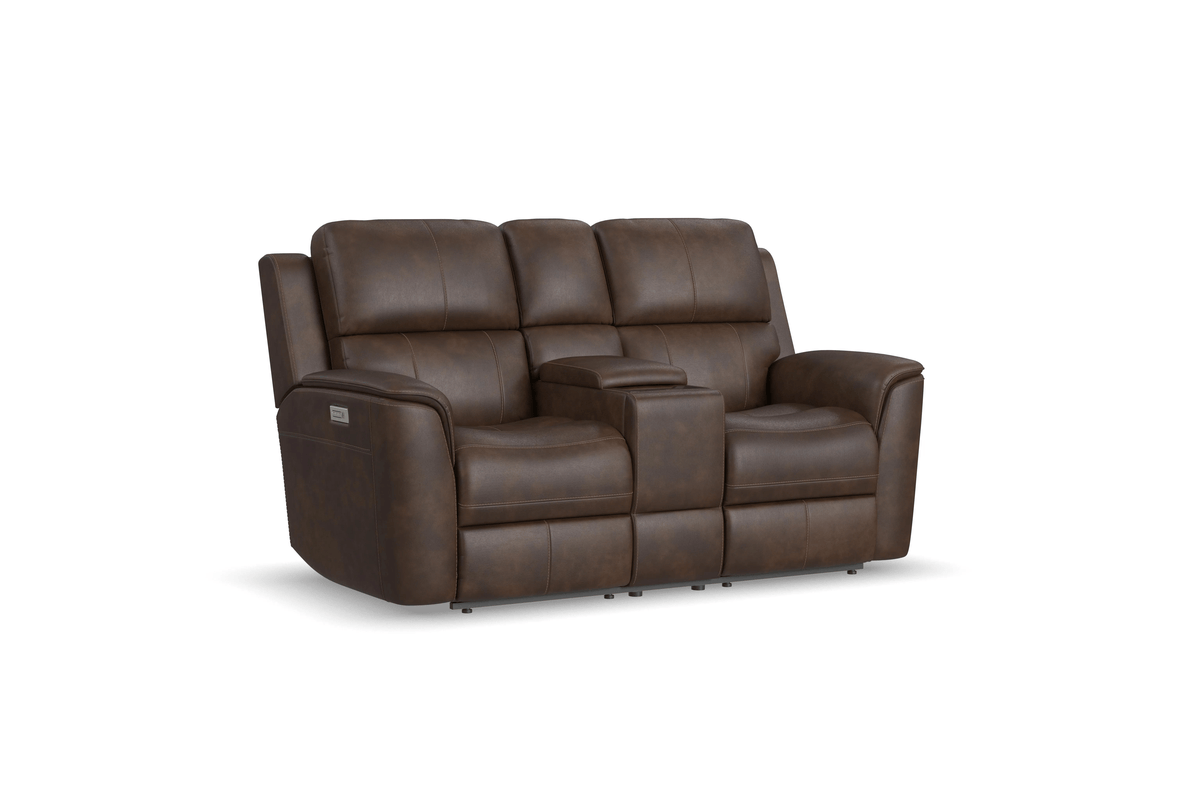 Landry Walnut Leather Triple Power Reclining Console Loveseat 2
