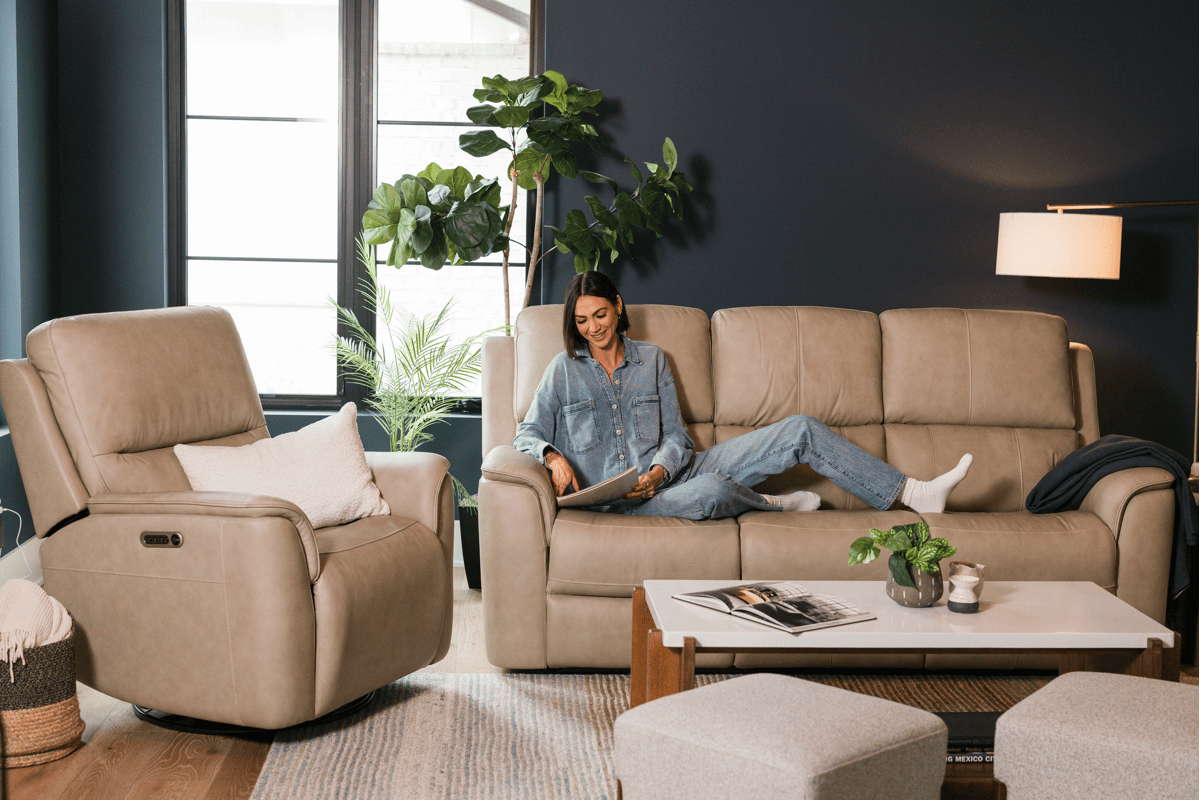 Oliver Beige Leather Triple Power Reclining Sofa  23