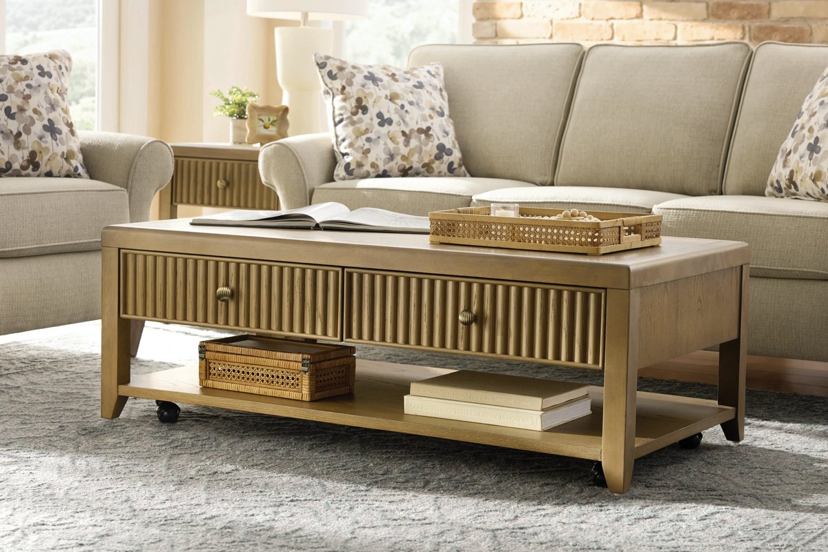 Reed Rectangle Coffee Table with Casters 2