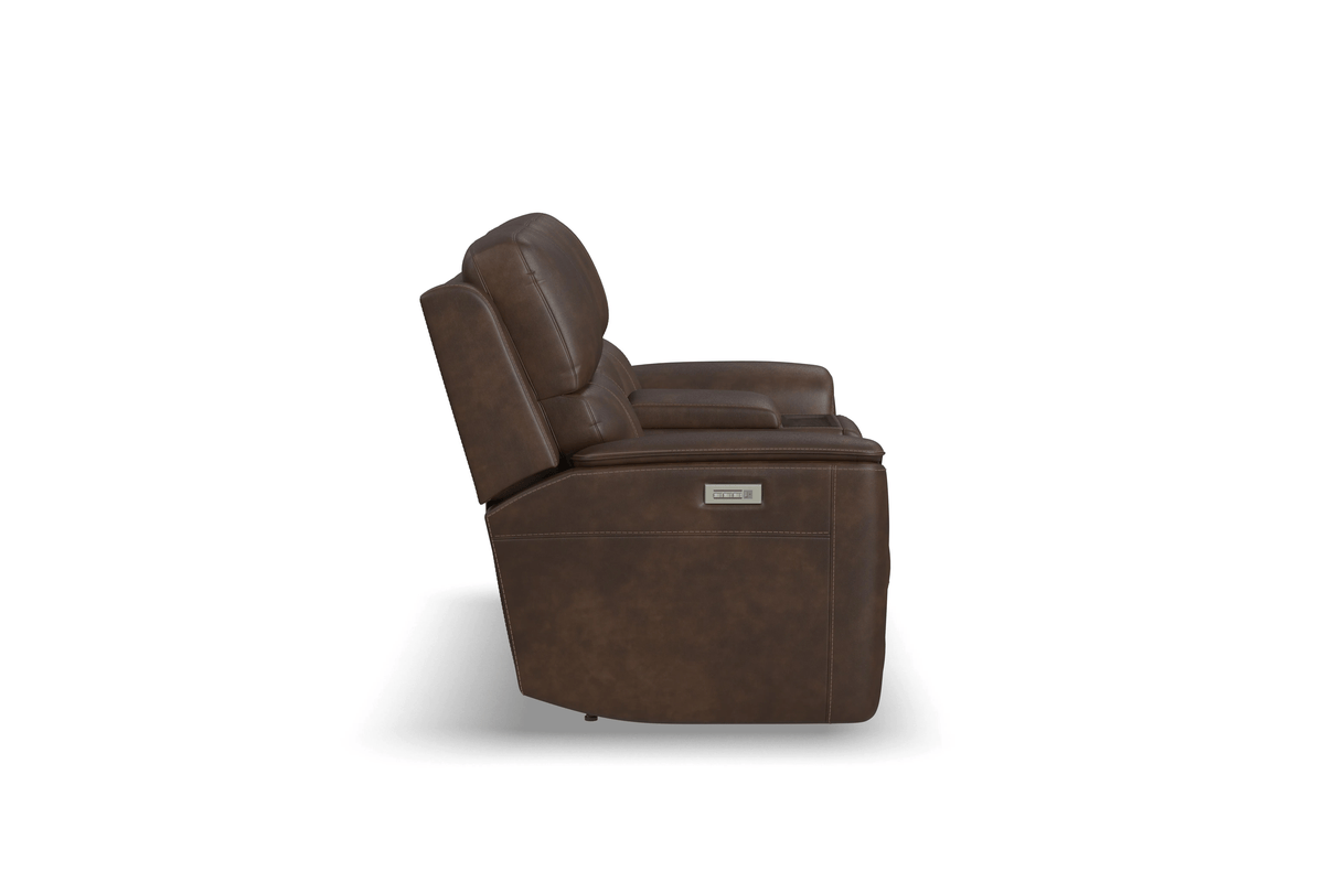 Landry Walnut Leather Triple Power Reclining Console Loveseat 3