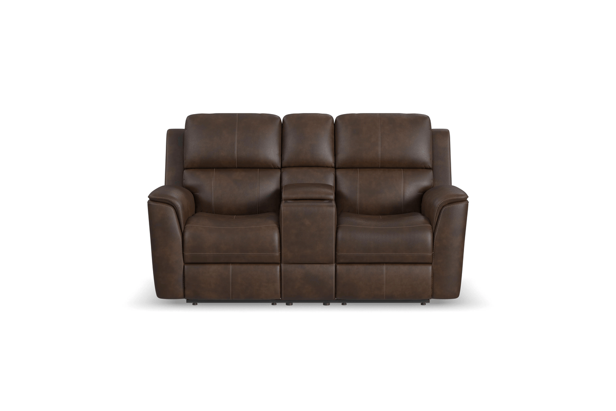 Landry Walnut Leather Triple Power Reclining Console Loveseat 1