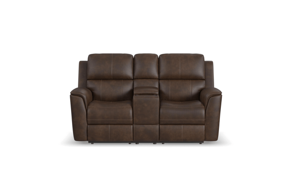 Landry Walnut Leather Triple Power Reclining Console Loveseat