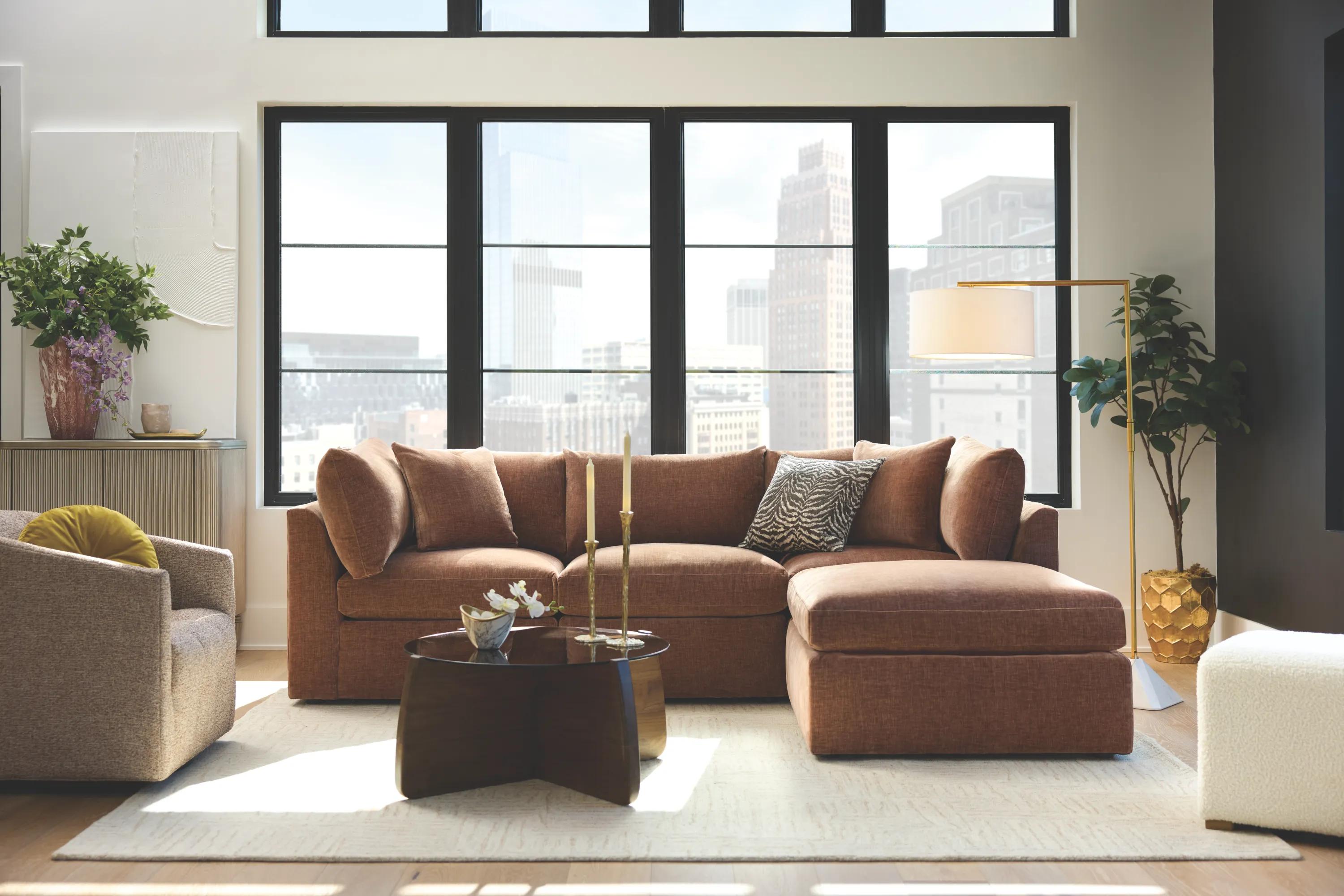 【米軍放出品】Liz Jardine “Jewel Tones” 額装　座間基地 Zander Rust 4-Piece Sectional by Rowe at Gardner White