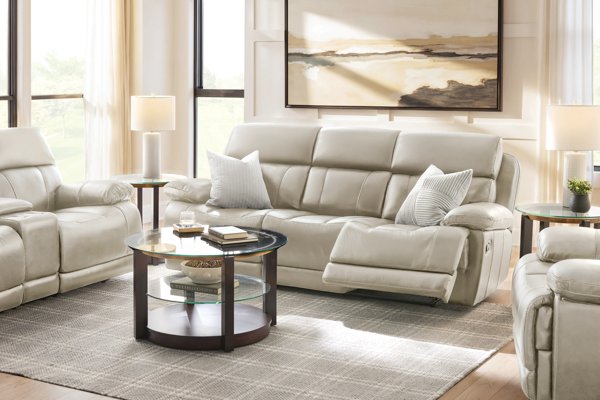 Callan Cream Leather Dual Power Reclining Sofa
