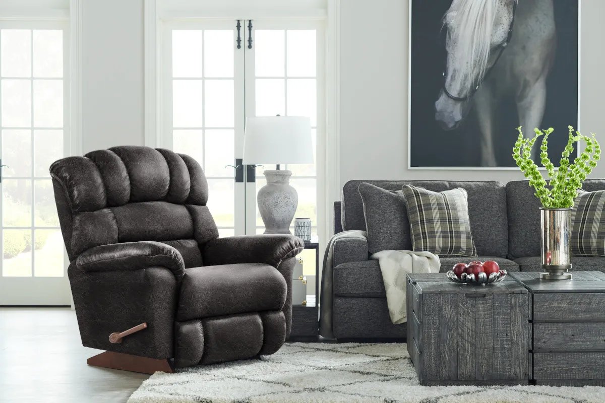 Randell Black Leather Rocker Recliner La-Z-Boy by Shaquille O'neal