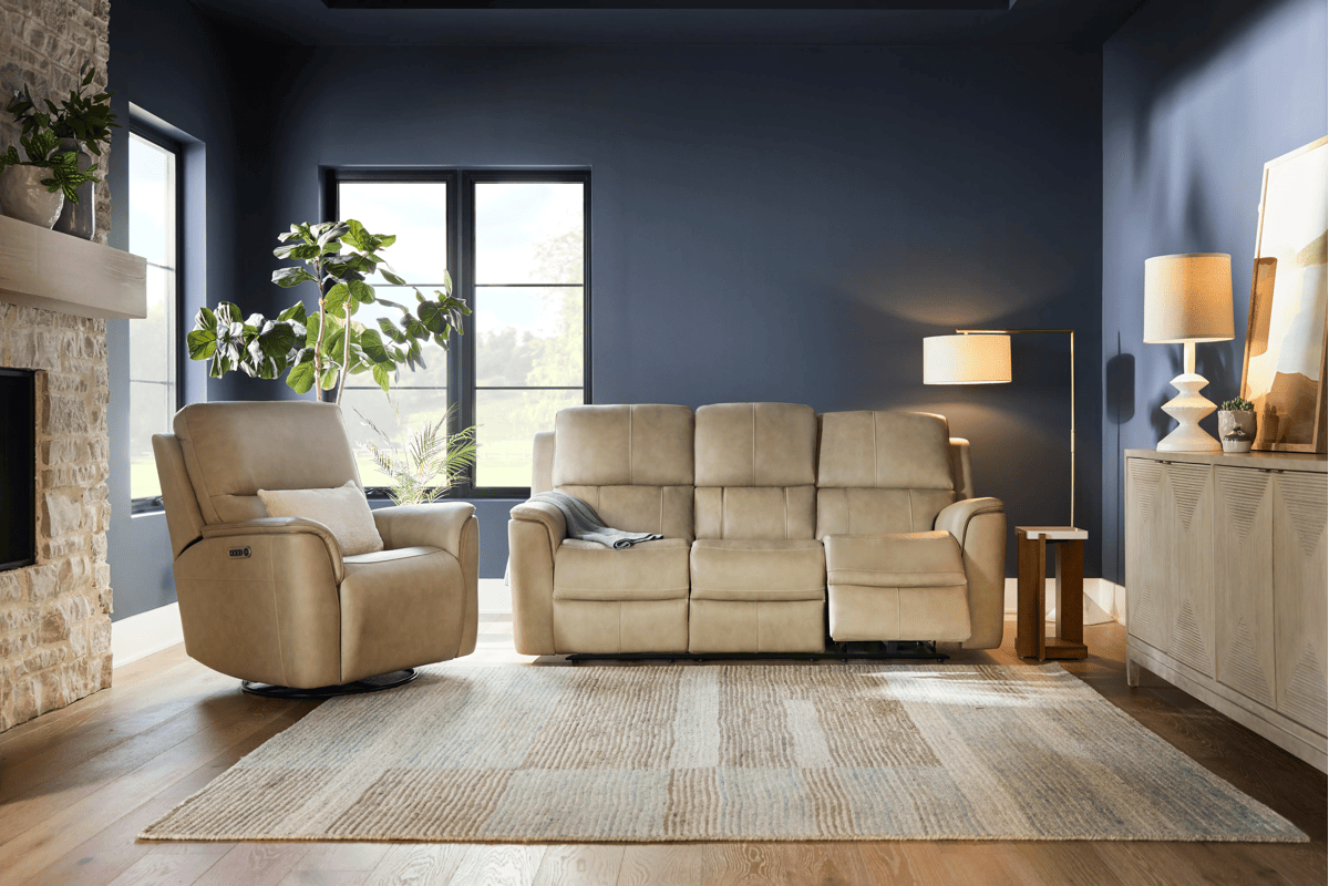 Oliver Beige Leather Triple Power Reclining Sofa  22