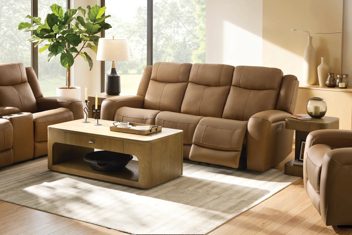 Tucker Leather Antelope Dual Power Reclining Sofa 2