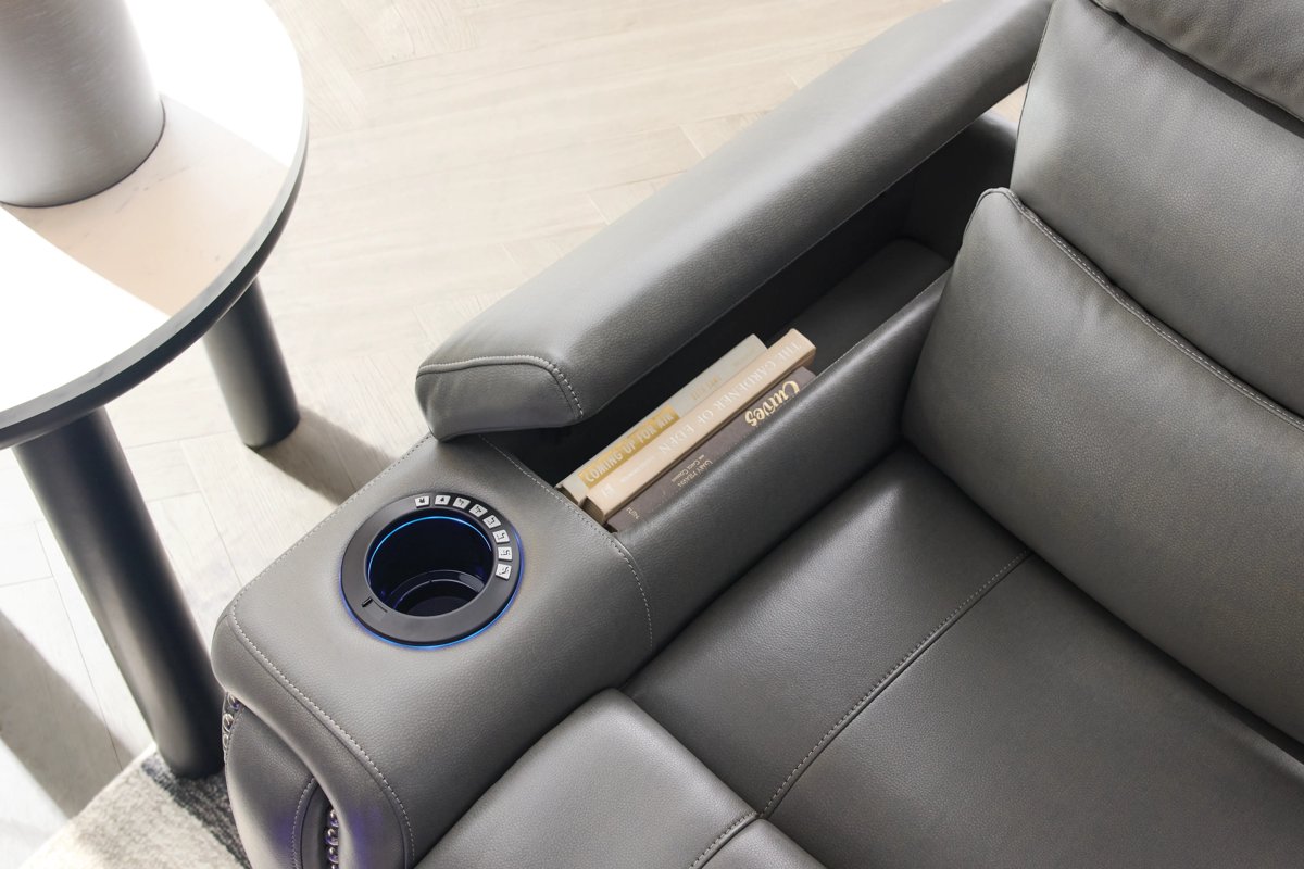 Theory Grey Triple Power Reclining Sofa with Drop Down Table 13